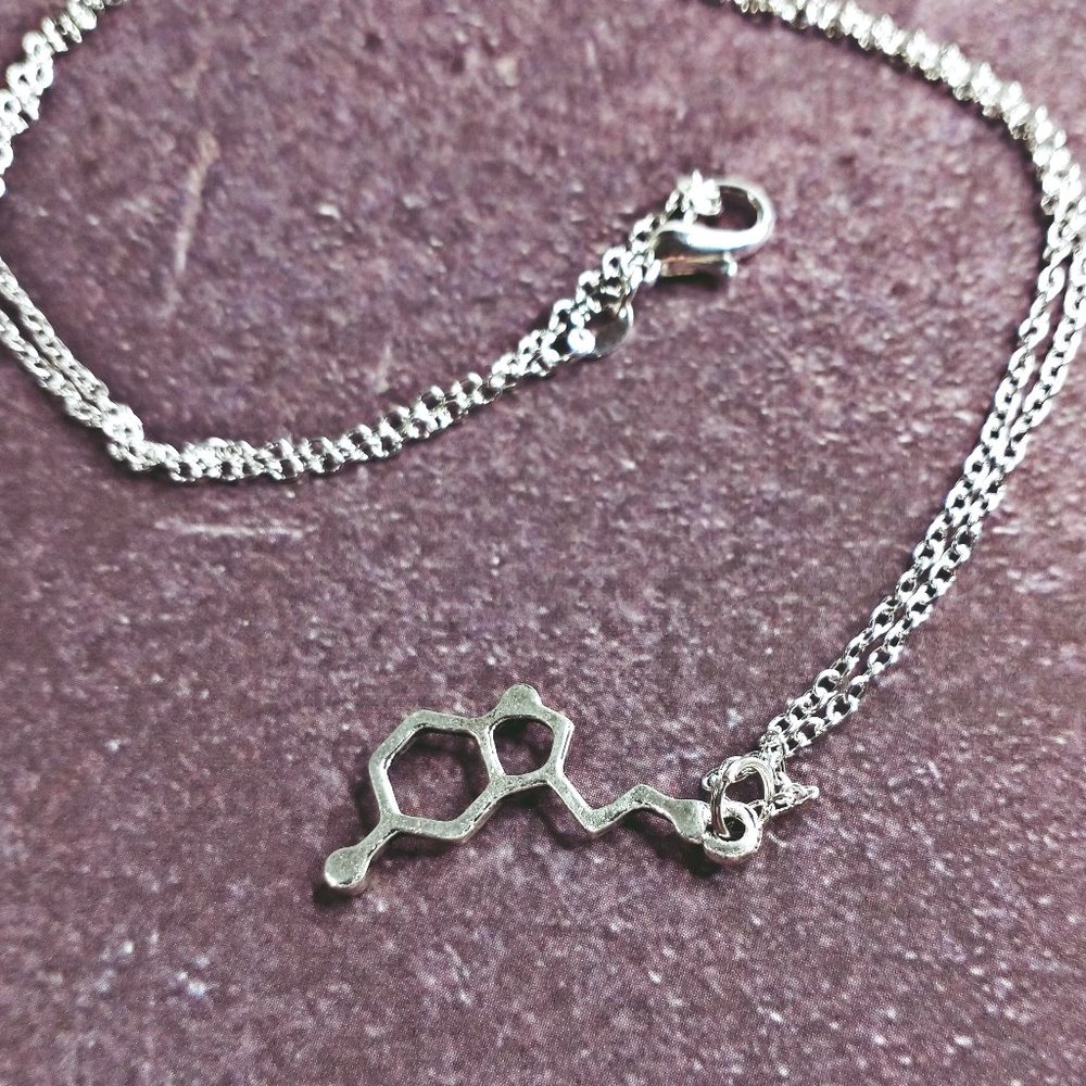 Silver Serotonin Chemical Molecule Necklace - Picture 6 of 6